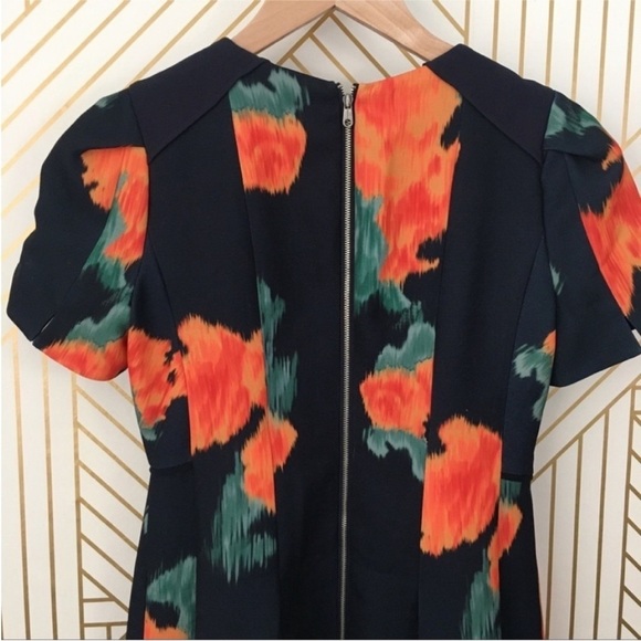 Anthropologie McGinn Poppy palette dress floral flowers cap sleeves structured 2 - Picture 7 of 12